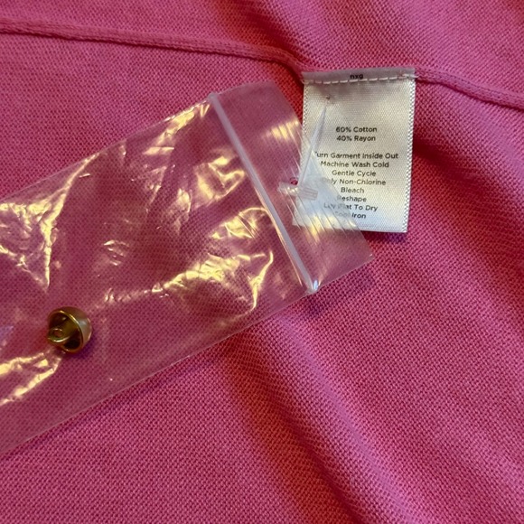 TALBOTS New Pink Ruffle Front Cardigan Sweater 3/4 Sleeve Gold Button Sz L # - Picture 9 of 12